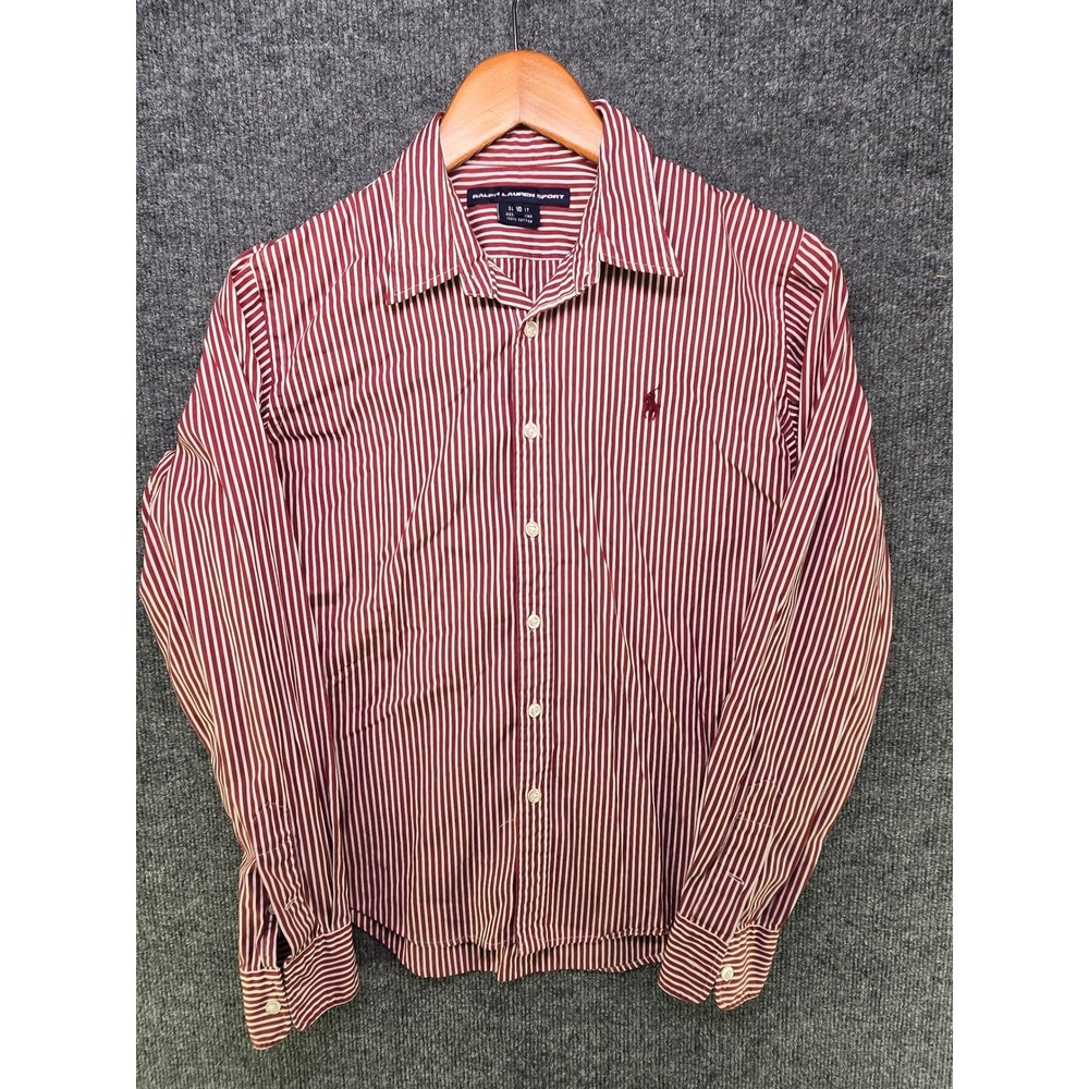 Ralph Lauren Sport Womens Slim Fit Striped Button Down Shirt Burgundy White 10